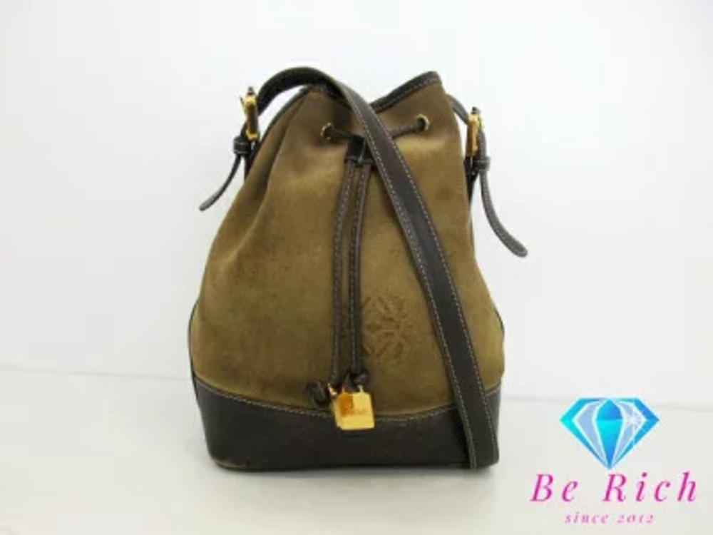 Loewe drawstring shoulder bag Khaki Green brown suede leather Handbag